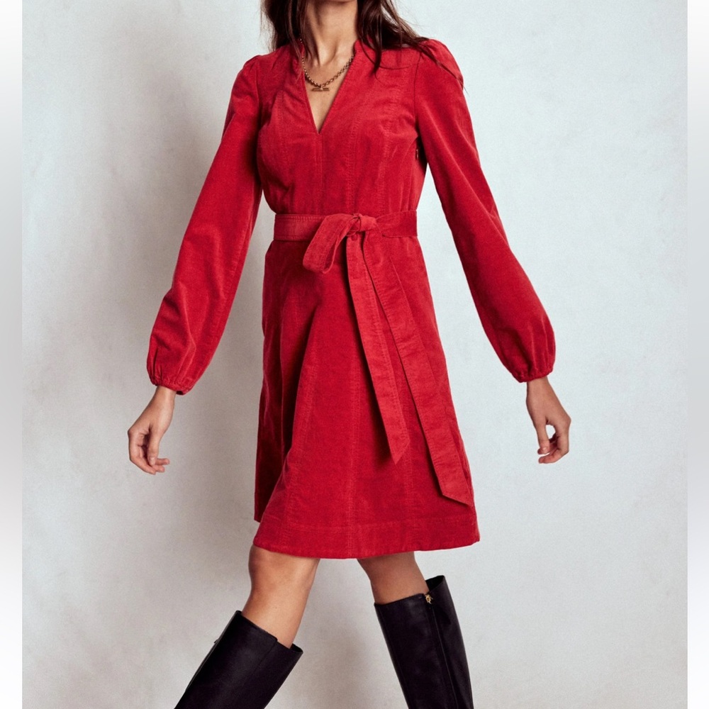 Boden Ros Panelled Cord Short Dress Women’s Crimson Red  Size 2R - Picture 5 of 13